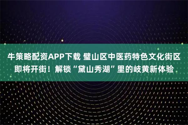 牛策略配资APP下载 璧山区中医药特色文化街区即将开街！解锁“黛山秀湖”里的岐黄新体验