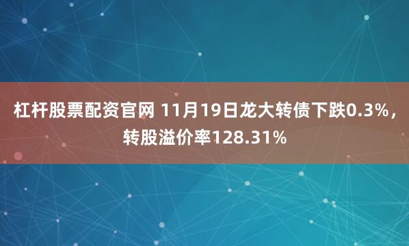 杠杆股票配资官网 11月19日龙大转债下跌0.3%，转股溢价率128.31%